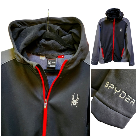 Spyder Other - SPYDER Mens Jacket Black, Grey, Red Full Zipper, Snorkel Hood, Size M